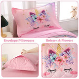 KINBEDY Toddler Bedding Set 4 Piece Pink Unicorn Crib Bedding Set for Girls Soft Cute Floral Toddler Bed Sheets Comforter Set Baby Bedroom Set, Include Comforter, Flat Sheet, Fitted Sheet, Pillowcase KINBEDY
