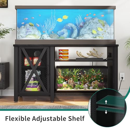 YITAHOME Heavy Duty 55-75 Gallon Aquarium Stand with Power Outlets, Cabinet for Fish Tank Accessories Storage - Metal Fish Tank Stand Suitable for Fish Tank, Turtle Tank, 880LBS Capacity, Black