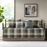 Madison Park Ridge Daybed Cover Set - Cabin Lodge Plaid Herringbone Print Reversible Design, All Season Luxury Bedding with Bedskirt, Matching Shams, Decorative Pillow, 39"x75", Neutral 6 Piece Madison Park