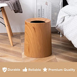 Anti Spill Wood Style Waste Basket - Kids and Pet Proof Garbage Container - Open Top Indoor Outdoor Trash Can - 12L/3.2Gal Capacity - Patio Garbage Can - Round Sleek Garbage Bin - 10inx10inx12in Trashaholic