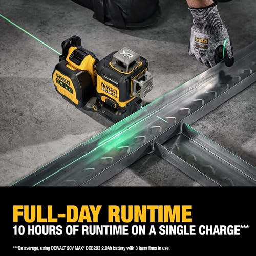 DEWALT 12V/20V MAX XR Line Laser, High Precision 3 X 360, Green, Battery and Charger Included (DCLE34033D1) DEWALT