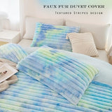 ZRNBAST Fluffy Duvet Cover Twin Size, Tie Dye Blue Green Plush Fleece Bedding Sets, Super Soft Faux Fur Bed Set with Zipper, Luxury Fuzzy Comforter Cover with 2 Pillowcases(Blue Green, Twin) ZRNBAST
