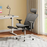 DEVAISE Ergonomic Mesh Office Desk Chair, Retractable Footrest and Adjustable Lumbar Support, Comfy High Back Reclining Computer Gaming Chair, Tilt Function, Heavy Duty, SGS Class 4 Gas Lift, Grey DEVAISE