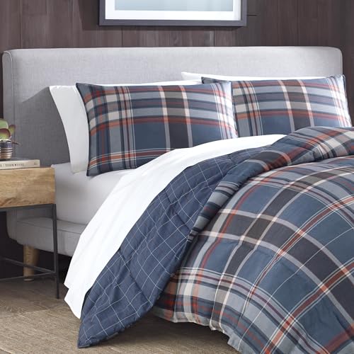 Eddie Bauer - Queen Comforter Set, Reversible Down Alt Bedding with Matching Shams, Home Decor for Colder Months (Shasta Lake Navy, Queen) Eddie Bauer