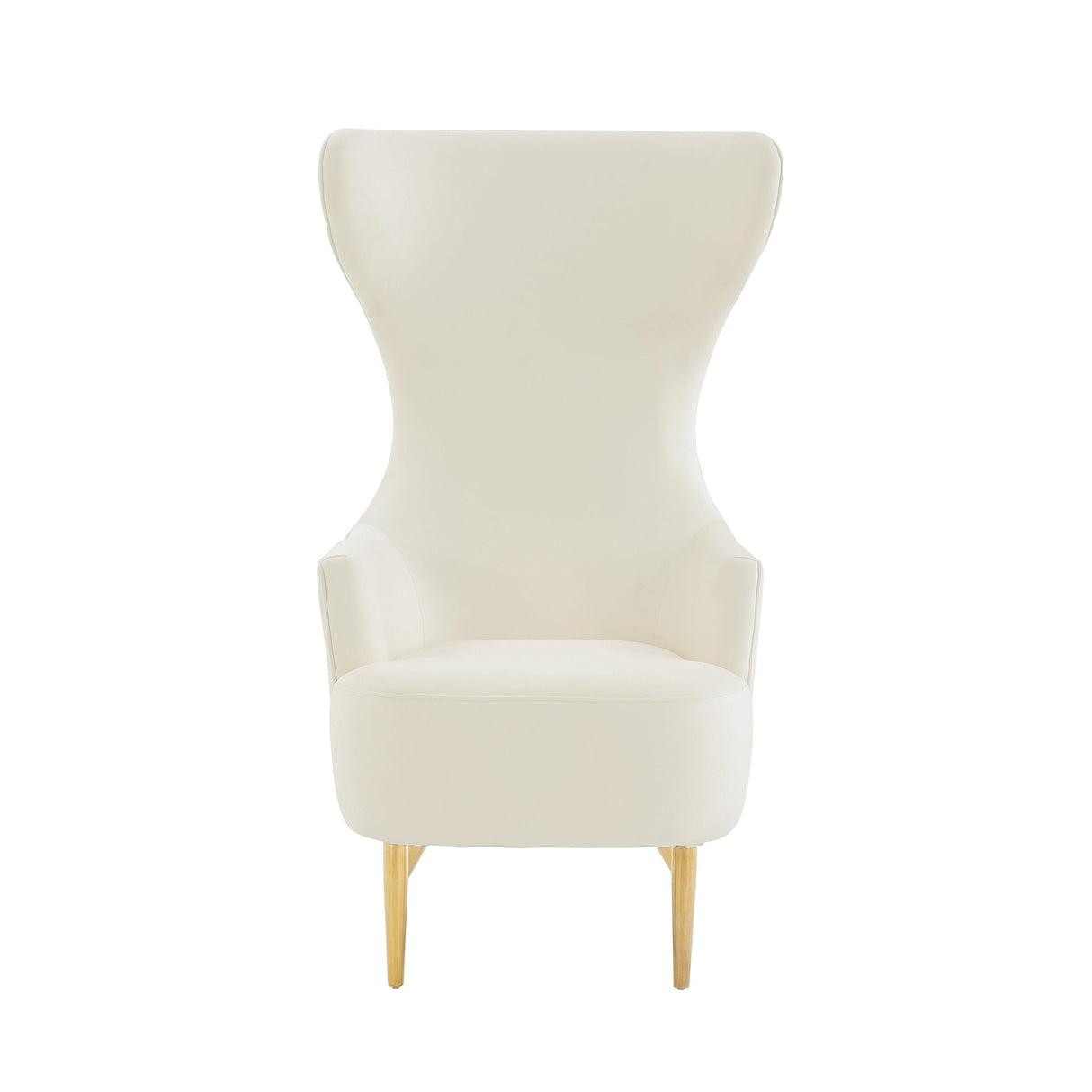 TOV Furniture Julia Velvet Channel Tufted Wingback Chair in Cream Finish WoodArtSupply