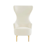 TOV Furniture Julia Velvet Channel Tufted Wingback Chair in Cream Finish WoodArtSupply