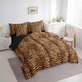 Erosebridal Brown Tiger Print Queen Comforter Set for Women Men Adults - Simulated Animal Fur Printed Wild Tiger Fur Print 7-Piece Bedding Set Tigerish Animal Printed Quilt Duvet Sets Erosebridal