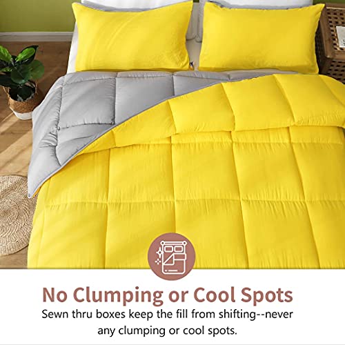 APSMILE Reversible Full/Queen Bed Comforter - All-Season Down Alternative Comforter, Ultra-Soft Cloud Fluffy Microfiber Quilt Duvet, Illuminating Yellow/Ultimate Gray APSMILE