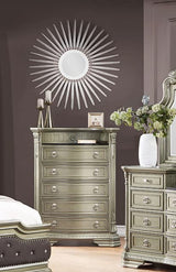 GTU Furniture Upholstered Panel 5PC Solid Wood Queen Bedroom Set Include Queen Bed, Dresser, Mirror, Chest, Nightstand in Jungle Green/Silver (5PC Queen Set) GTU Furniture