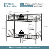 VINGLI Bunk Bed Twin Over Twin for Kids, Teens and Adults,Metal Bunk Bed with Ladder and Flat Rungs, Heavy Duty Metal Slats Support, No Box Spring Needed, for Dorm,Bedroom,Black VINGLI