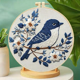 jinglinhh Embroidery Starter Kit Tit Bird Flowers for Adult Beginners, DIY Stamped Cross Stitch Kit Kit with Hoops, Threads & Embroidery Cloth, Needlework Craft Gift for Women