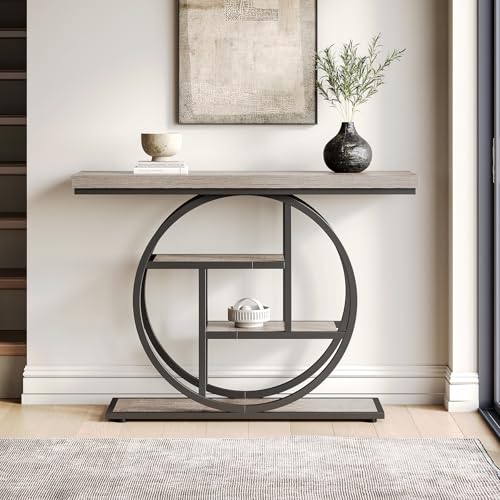 Little Tree Console Table, 4-Tier Entryway Table Behind Couch Table, 41.3-Inch Farmhouse Sofa Table for Living Room, Foyer Hallway Table for Entrance, Grey and Black LITTLE TREE