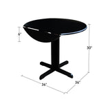International Concepts Dual Drop Leaf Dining Table, 36-Inch, Black IC International Concepts