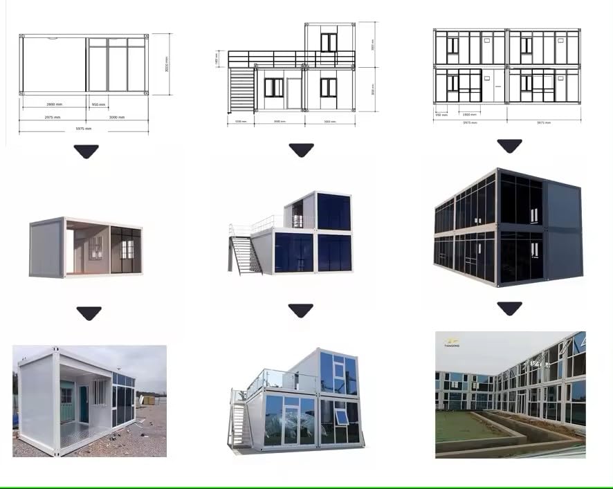 Double story, Fully equipped bathroom, 2 bedrooms prefab container house. 20ft home with stairs with free Water heater - WoodArtSupply