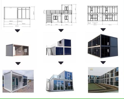 Double story, Fully equipped bathroom, 2 bedrooms prefab container house. 20ft home with stairs with free Water heater - WoodArtSupply