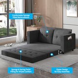 Mjkone Futon Floor Pull Out Sofa Bed, Folding Loveseat Sleeper with Tri-Fold Pullout Beds, 55" Width 2-in-1 Multi-Function Fold Out Gaming Sleeper Sofas Couch for Living Room Home Office, Dark Grey Mjkone