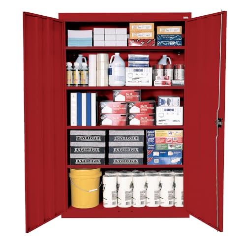 Sandusky Lee EA4R462472-01 Elite Garage Storage Cabinet, Steel Utility Cabinet with Adjustable Shelves, 72"H, Red Sandusky