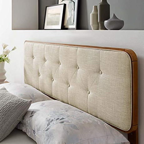 Modway MOD-6233-WAL-BEI Collins Tufted Full Fabric and Wood Headboard, Walnut Beige Modway