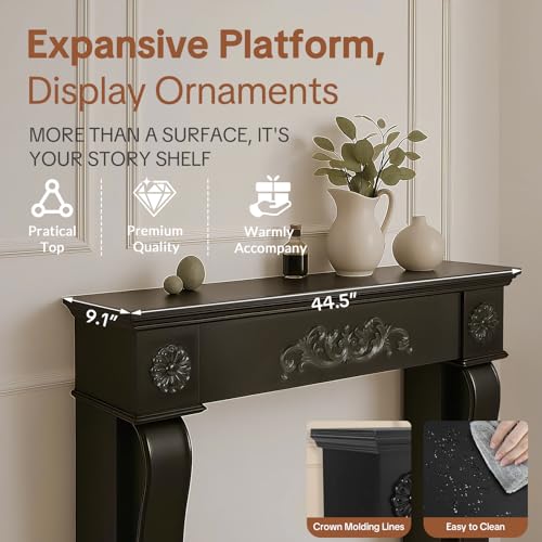 HOMEDIARY 44.5" Fireplace Mantel, Freestanding Fireplace Surround with Leg for Electric Fireplaces, MDF Mantel Surround with Shelf for Living Room with Decorative Pattern, Anti-Tipping & Waterproof HOMEDIARY