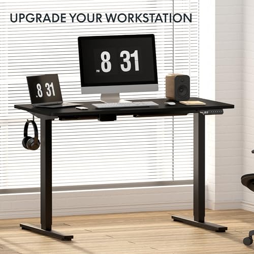 FLEXISPOT EN2 Standing Desk Height Adjustable Desk 48x24'' Whole-Piece Desktop Electric Sit Stand Up Desk with Desk Clamp Power Strip, Cable Management (Black Frame + 48" Black Table Top) - WoodArtSupply