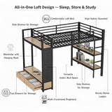 ICIUIOIR Full Size Loft Bed with Storage, Space-Saving Loft Beds with Shelves, Drawers, Pegboard and Wardrobe, MDF + Metal Bed Frame/Full ICIUIOIR