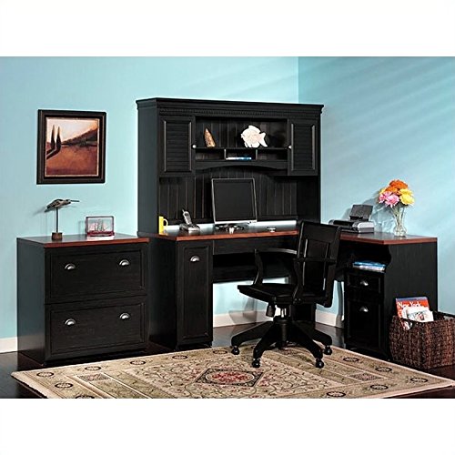 Bush Furniture Fairview L-Shaped Wood Home Office Set in Black - WoodArtSupply