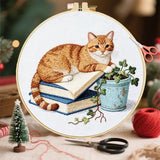 FREEBLOSS 6 Set Embroidery Kit Cat and Flower Stamped Embroidery Starter Kit with Step by Step Instructions, Colored Threads, 2 Hoops, Needlepoint Kits for Hand Craft Lovers Gift, 30cm/11.8inch