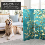 Red Lantern Double Sided Works of Van Gogh Canvas Folding Screen - Almond Blossoms/Wheat Field, 3 ft Short - 3 Panel Red Lantern