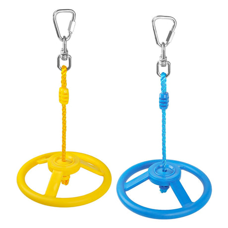 Ymeibe 2-Pack Ninja Wheel Obstacle for Kids - 360° Rotatable Swing Monkey Wheel for Ninja Warrior Obstacle Course for Kids Ninja Warrior Slackline Kits - Blue, Yellow Color in Set Ymeibe
