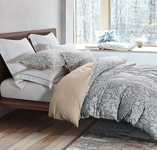 SLEEPBELLA Duvet Cover King Size, 600 Thread Count Cotton Beige & Bluish Grey Printed with Luxurious Leaves Pattern Reversible Botanical Comforter Cover Sets, Bedding Set 3Pcs (King, Beige Paisley) SLEEPBELLA