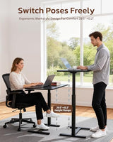 Overbed Bedside Table with Hidden Casters, Adjustable Pneumatic Mobile Laptop Computer Standing Desk, Rolling Laptop Table, Movable Overbed Table Hospital Home Use, Black Simple Deluxe