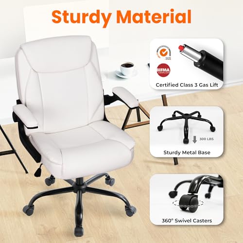 NEO CHAIR Office Desk Computer Chair Ergonomic Executive Mid-Back Leather Gaming Chair with Adjustable Flip-Up Armrests Wheels Swivel for Home Study Task (White) NEO CHAIR
