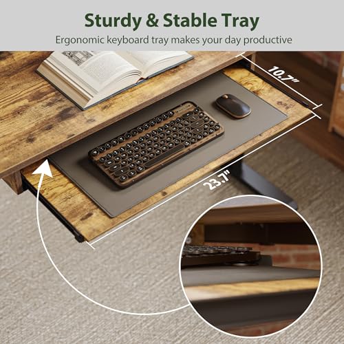 Agilestic Electric Standing Desk with 2 Drawers and Keyboard Tray, 55 x 24 Inches Ergonomic Adjustable Height Desk with Storage, Sit Stand up Desk Computer Workstation, Rustic Brown - WoodArtSupply