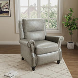 Pushback Recliner Chair, Faux Leather Wingback Recliner Chair, Upholstered Armchair Push Back Recliner with Wood Legs, Rivet Trim Single Sofa Accent Chair for Living Room, Bedroom, Gray
