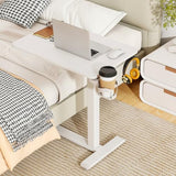 Tangkula Mobile Standing Desk, Pneumatic Height Adjustable Rolling Desk with Cup Holder & Headphone Hook, Overbed Table with Hidden Wheels, Laptop Computer Cart for Couch, Home, Office (White) Tangkula