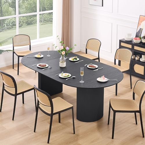 JURMALYN 78" Black Round Dining Table for 6 8 Extendable Dining Table Oval Dining Room Table with Extension for Kitchen Living Room 47.24" to 86.61" - WoodArtSupply