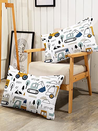 Datura home Woodland Construction Sheets Set 4Pcs for Kids,Cartoon Excavator Truck Lifter Print Sheet Set with 1 Flat Sheet and 1 Fitted Sheet + 2 Pillowcases(Woodland Construction Full) Datura home