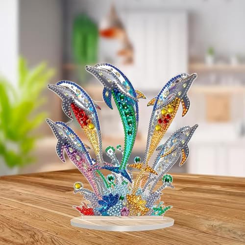 LIULIMI DIY 5d Diamond Painting Kits,Special Shaped Crystal Diamond Art Kit,Stand Up Acrylic Tabletop Ornament Making kit,Two-Sided Diamond dotz Painting,Great Holiday Gift（Dolphins） LIULIMI