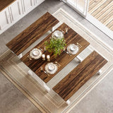 LITTLE TREE Dining Table Set for 4 with 2 Benches, Modern Kitchen Table with MDF Board, Space-Saving Dinette for Kitchen, Dining Room, Brown and White LITTLE TREE