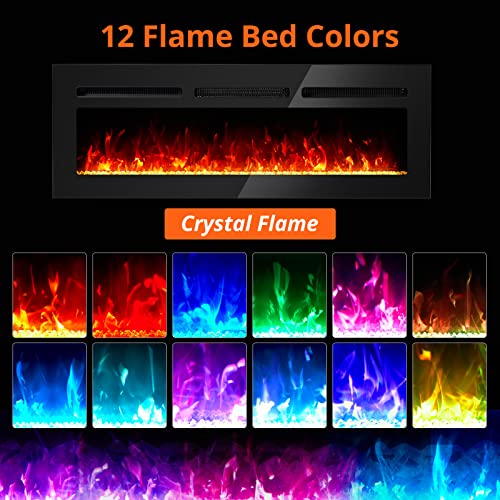 GarveeHome 60 Inch Electric Fireplace, Wall Mounted Electric Fireplace, Remote Control with Timer,Touch Screen,Adjustable Flame Color and Speed,750W/1500W