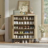 Maupvit Shoe Storage Cabinet with Smooth Fluted Sliding Doors, 5-Tier Shoe Cabinet Storage for Entryway, Narrow Hidden Shoe Rack for Front Door Entrance, Metal Handles and Legs, Natural Maupvit