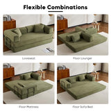 ZEIINPA Convertible Folding Couch Bed, Comfy Corduroy Sleeper Floor Sofa Bed with Fixed-Shape Frame, Floor Sofa with Armrest, Lounge Couch for Living Room Bedroom Lounge Studio, Green ZEIINPA