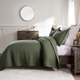 WDCOZY Olive Green King Size Quilt Set, Geometric Box Lightweight Bedspread, Soft Farmhouse Rustic Coverlet, Spring Summer Thin Comforter, Country Bedding, 104x90 inches WDCOZY