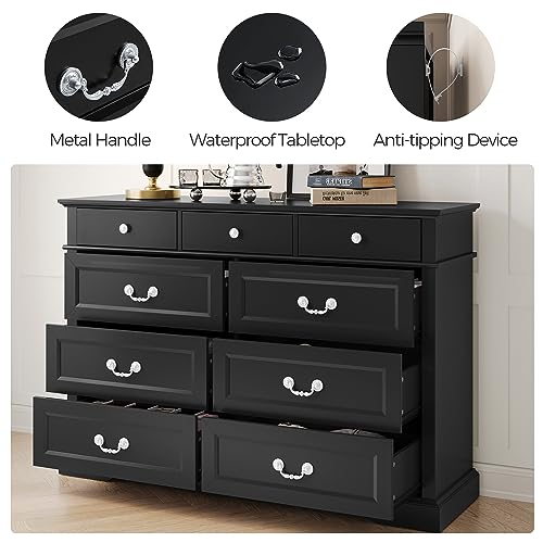 LINSY HOME Farmhouse 9 Drawers Dresser Chests for Bedroom, Wood Dresser Wide Chest of Drawers, Storage Dressers Organizer for Bedroom, Living Room,Hallway, SGS Certified - WoodArtSupply