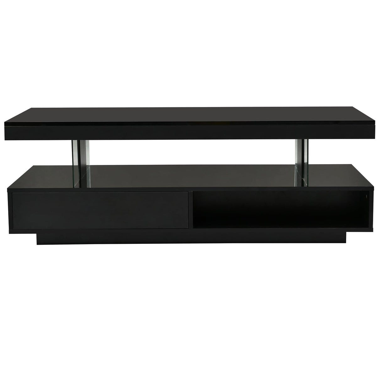 Merax Modern Center Coffee Table with 2 Storage Drawers, Display Shelves, and LED Lights, Accent Furniture for Living Room, 51.2" Length, Black Merax