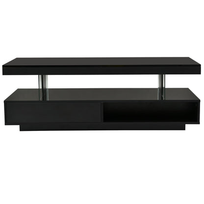 Merax Modern Center Coffee Table with 2 Storage Drawers, Display Shelves, and LED Lights, Accent Furniture for Living Room, 51.2" Length, Black - WoodArtSupply