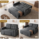 YITAHOME 55" Convertible Sofa Bed, 3-in-1 Sleeper Sofa with Iron Frame Pull-Out Bed, Linen Futon Couch with Reclining Backrest and Side Pocket, Modern Loveseat for Living Room Bedroom Apartment, Grey YITAHOME