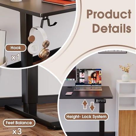 L Shaped Standing Desk Adjustable Height, Electric Corner Standing Desk, Sit Stand Computer Table with Memory Controller for Home (Black, 55 Inch) Homall