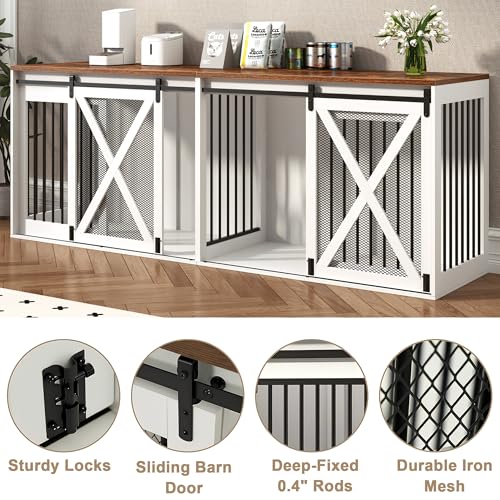 Nordee Axio 94.5" XXXL Dog Crate Furniture for 2 Large Dogs, Heavy Duty Double Dog Cage Extra Large Breed, 35.4" Tall Thick Wooden Dog Kennel TV Stand with Divider, White Nordee Axio
