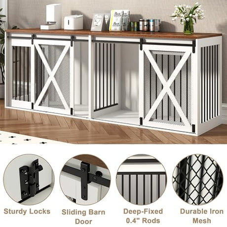 Nordee Axio 94.5" XXXL Dog Crate Furniture for 2 Large Dogs, Heavy Duty Double Dog Cage Extra Large Breed, 35.4" Tall Thick Wooden Dog Kennel TV Stand with Divider, White Nordee Axio
